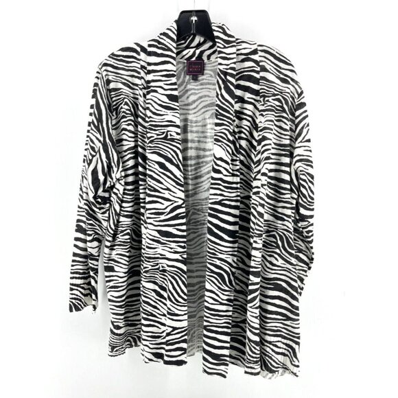 Colour Works Zebra Open Drape Front Long Sleeve Lightweight Cardigan Size L - Picture 1 of 10